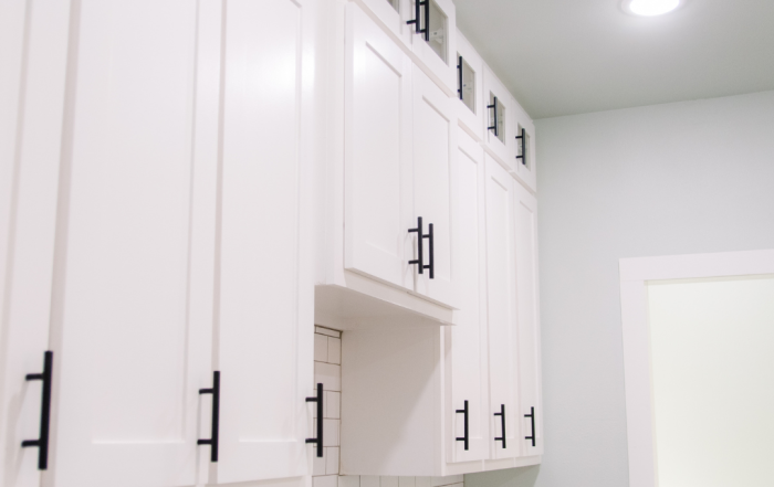 stacked white shaker cabinets