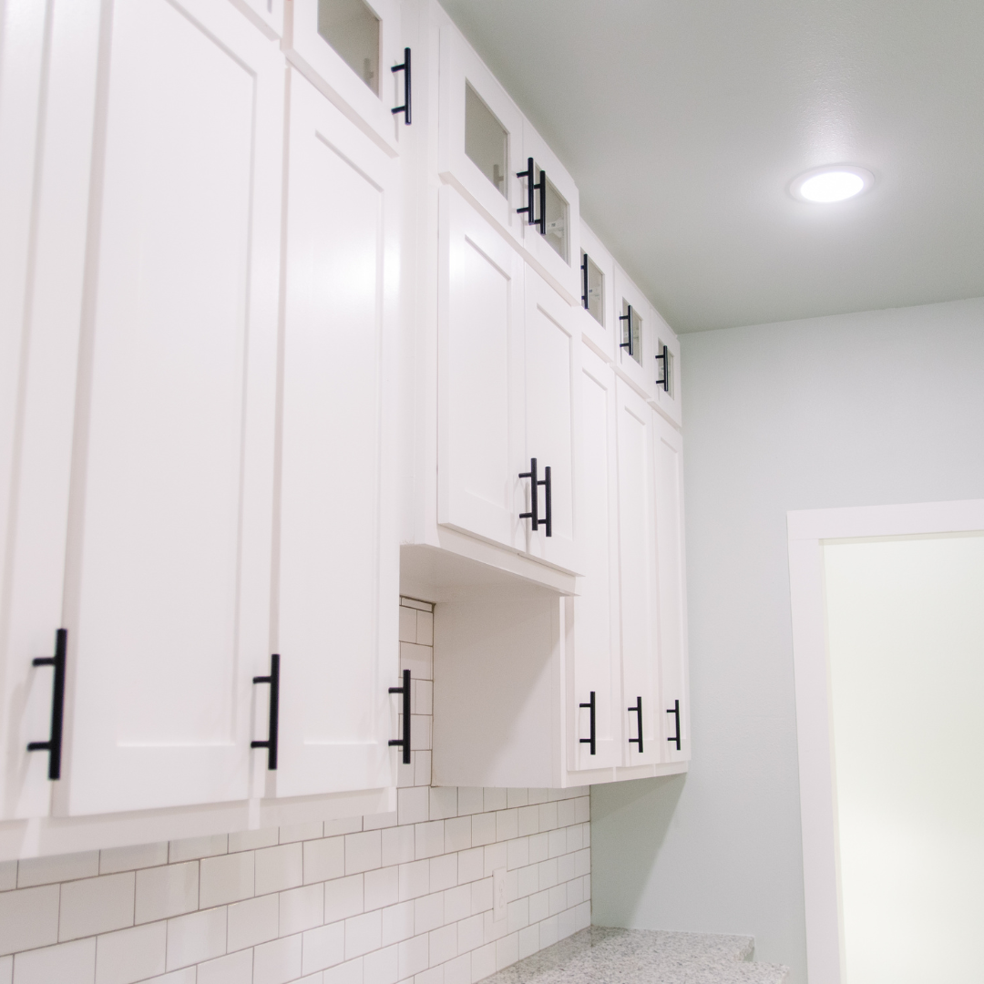 stacked white shaker cabinets